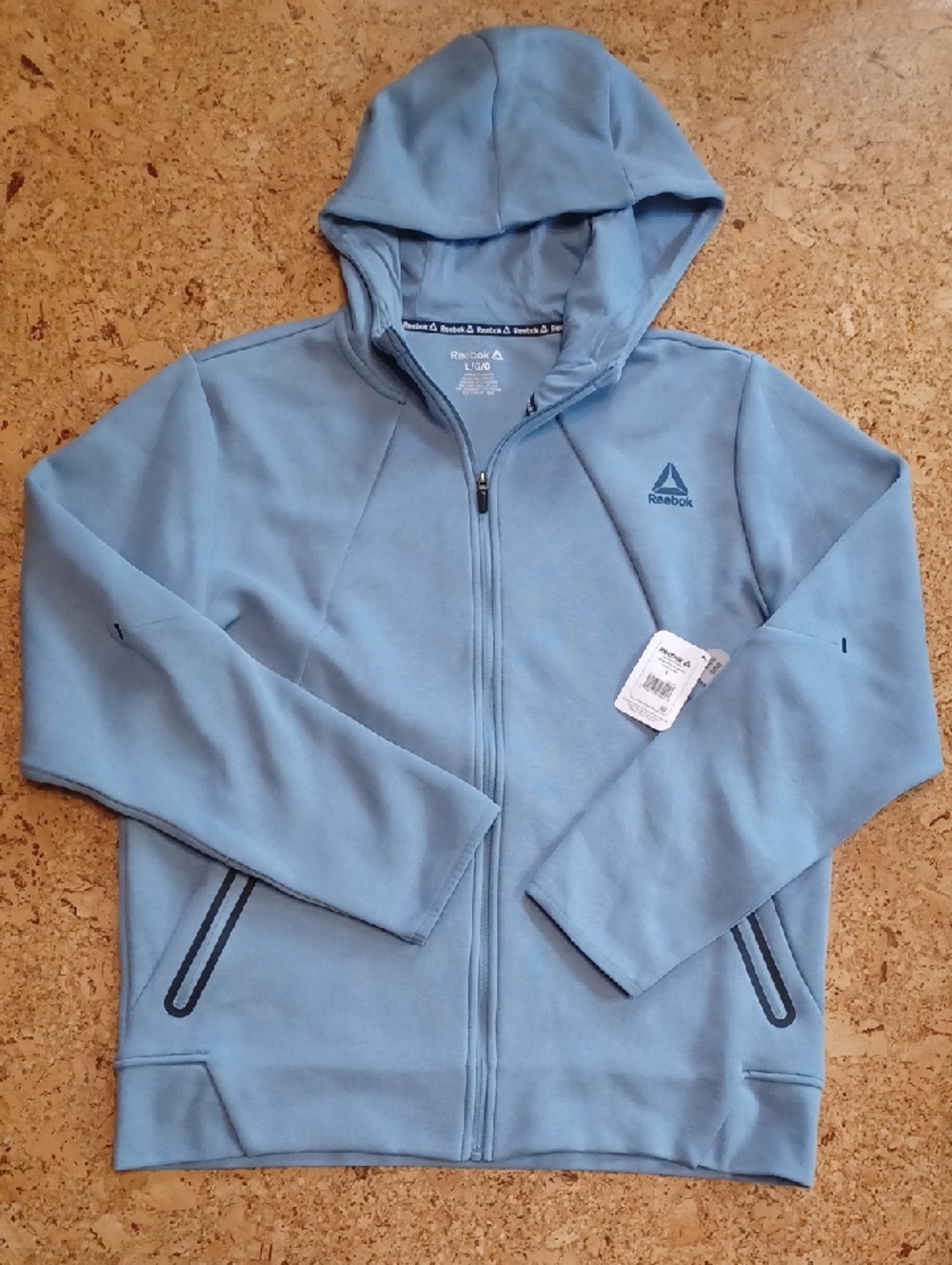 Reebok Men's Blue RBK Full Zip Momentum Hoodie Jacket Size L NWT